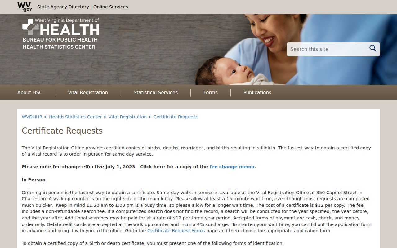 Vienna resident lookup vital certificate page