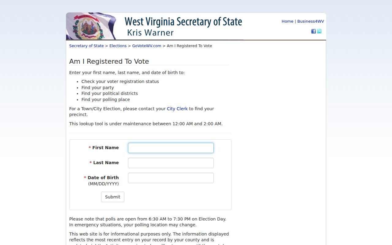 West Virginia voter status lookup used for a Vienna resident search