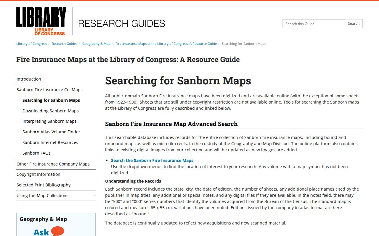 Library of Congress Sanborn map search guidance for historic Vienna address research